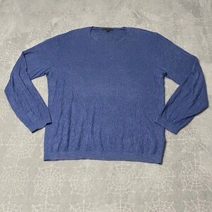 John Varvatos Sweater Mens L Blue Linen Blend Jacquard Crew Neck Long Sleeve